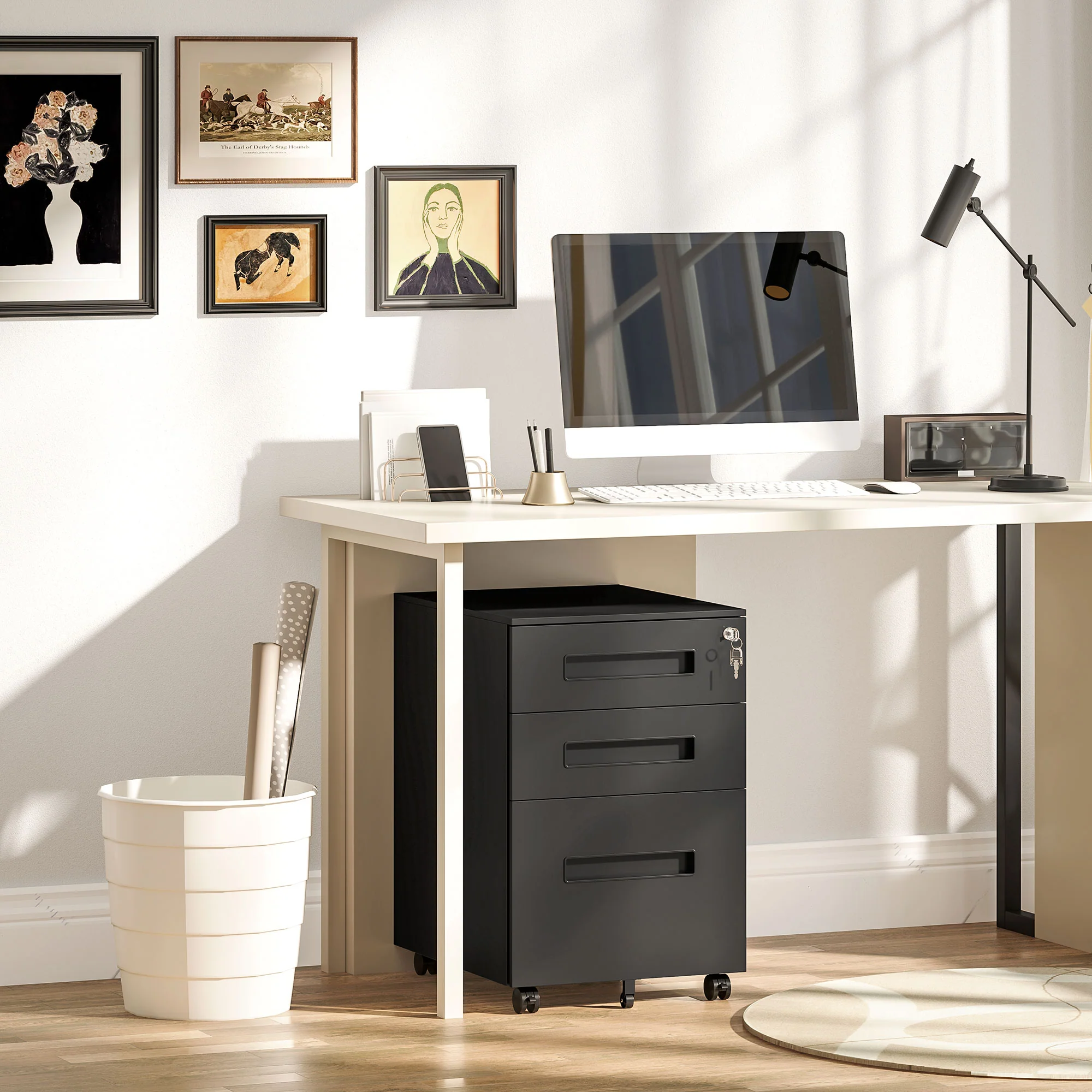 Vinsetto Lockable Mobile Filing Cabinet w/ 3 Drawers 39 x 48 x 60 cm - Image 9