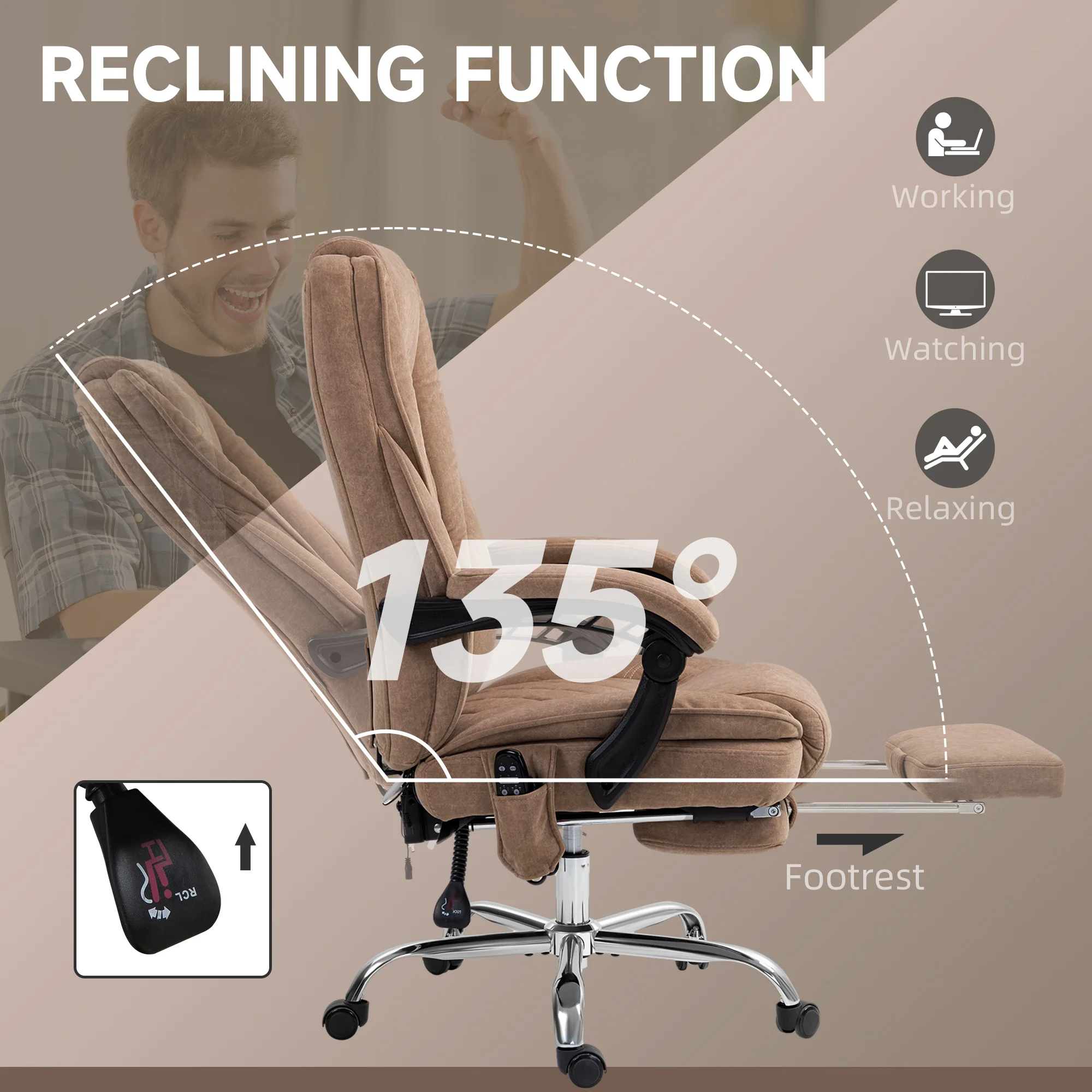 Vinsetto Massage Office Chair, Heated Reclining Desk Chair - Image 15