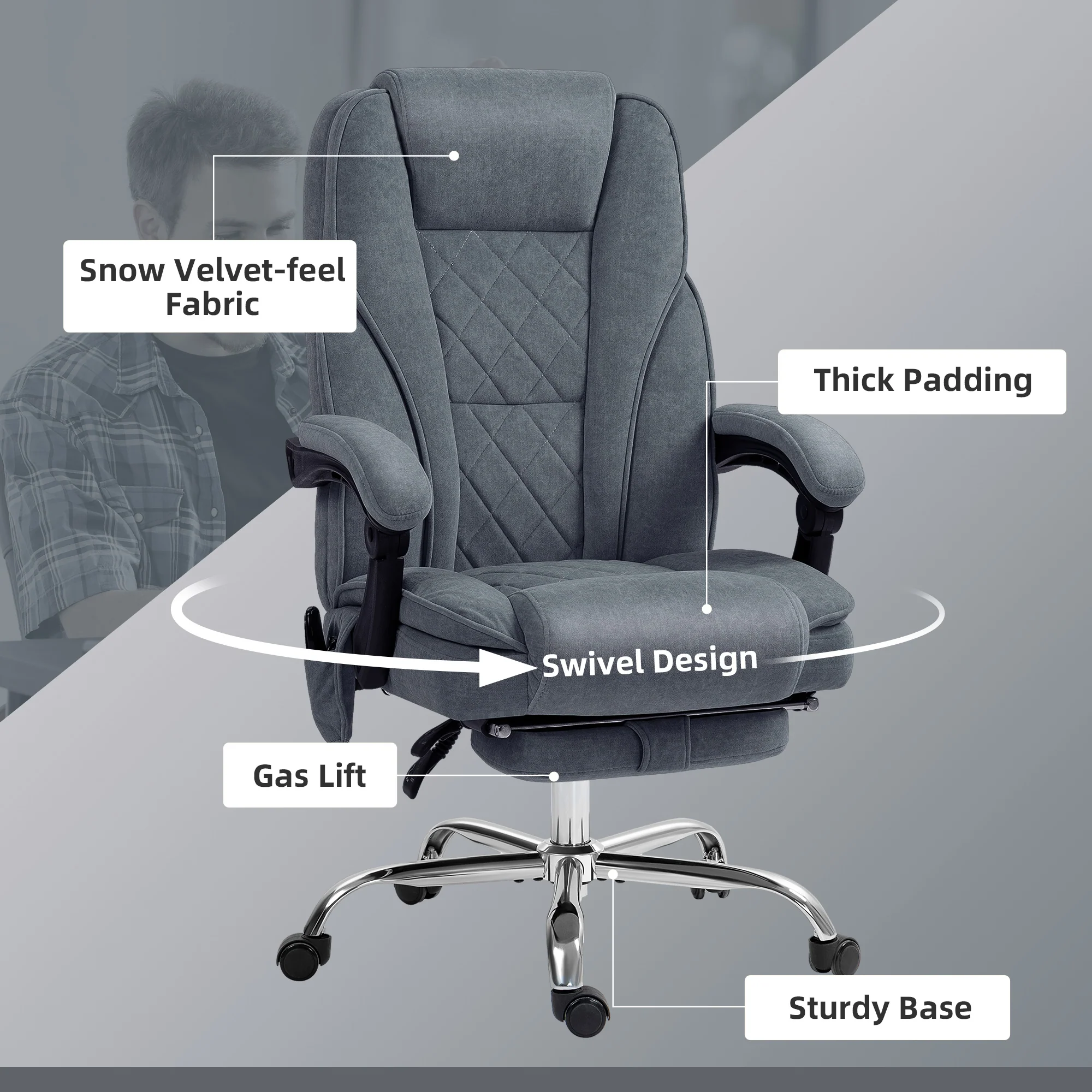 Vinsetto Massage Office Chair, Heated Reclining Desk Chair - Image 25