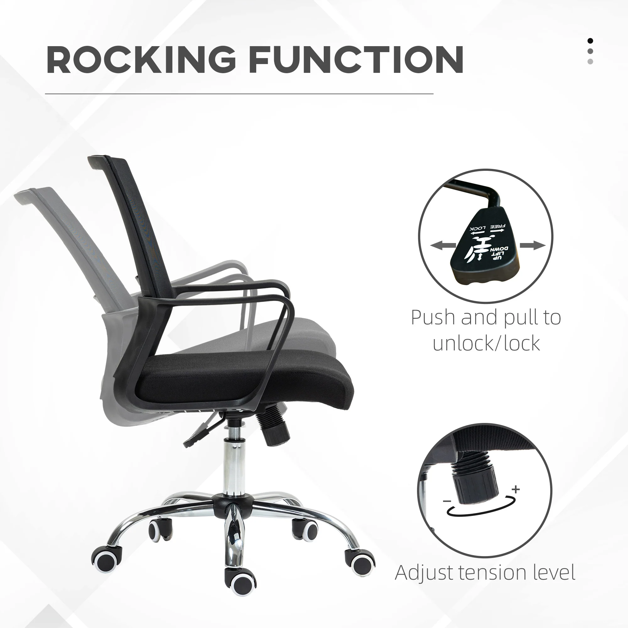 Vinsetto Mesh Office Chair Desk Chair W/ Swivel Seat Adjustable Height Black - Image 4
