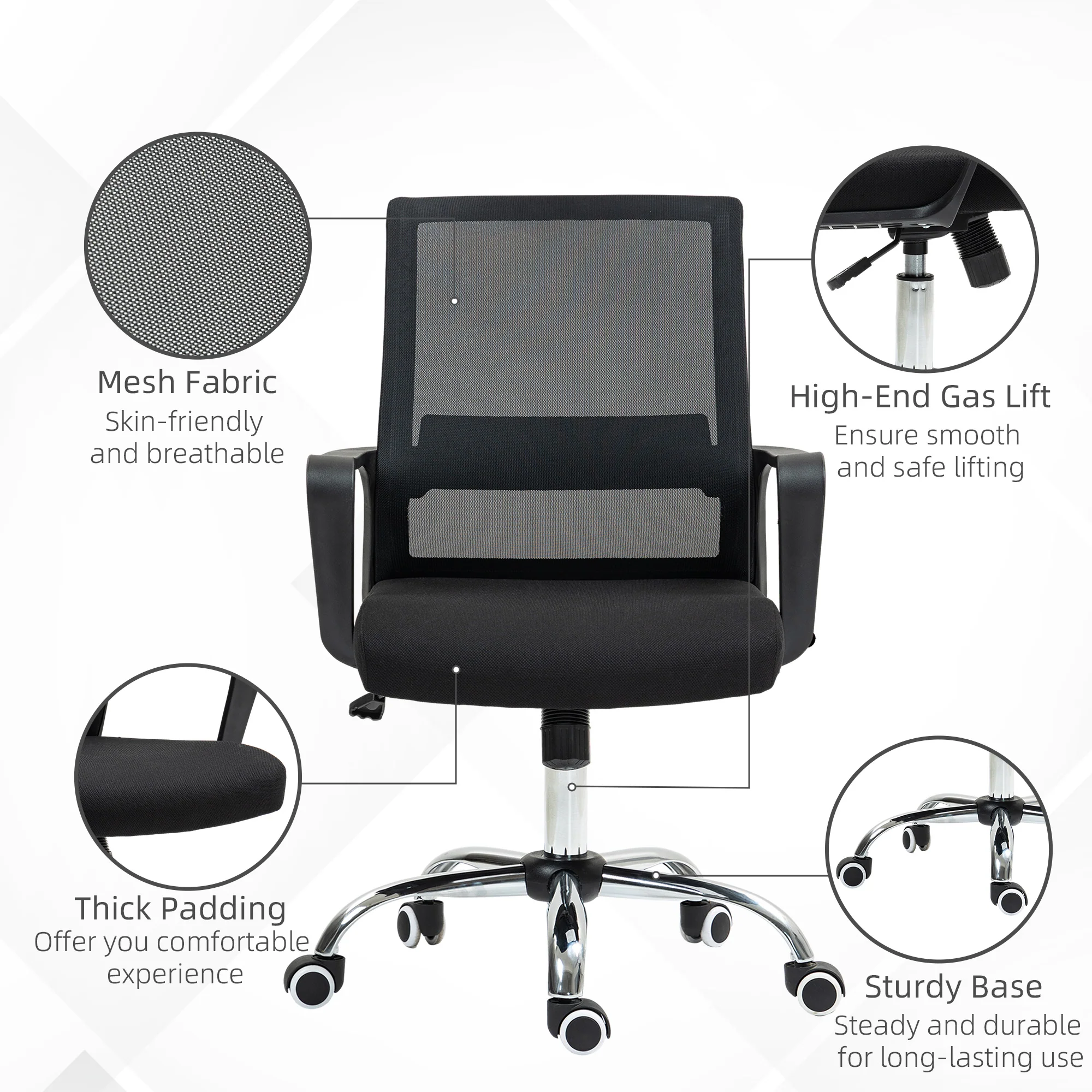 Vinsetto Mesh Office Chair Desk Chair W/ Swivel Seat Adjustable Height Black - Image 8