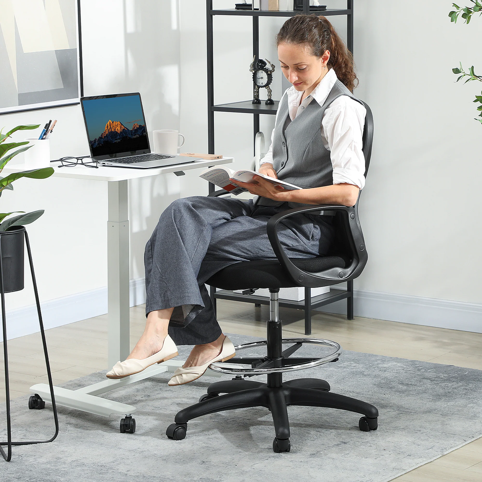Vinsetto Mesh Office Chair With Lumbar Support, Adjustable Height, Black - Image 9