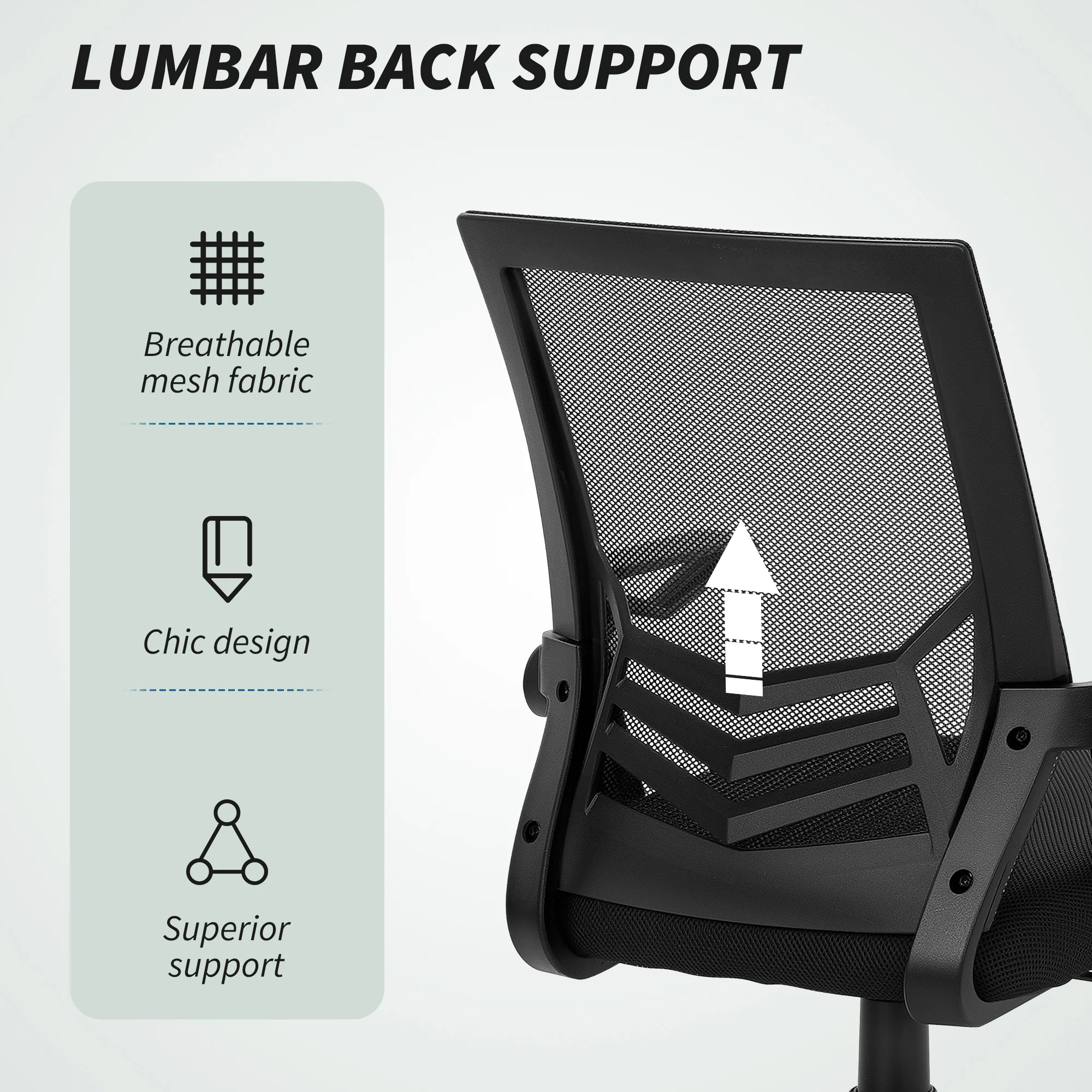 Vinsetto Mesh Swivel Office Chair Task Computer Chair W/ Lumbar Support, Black - Image 6