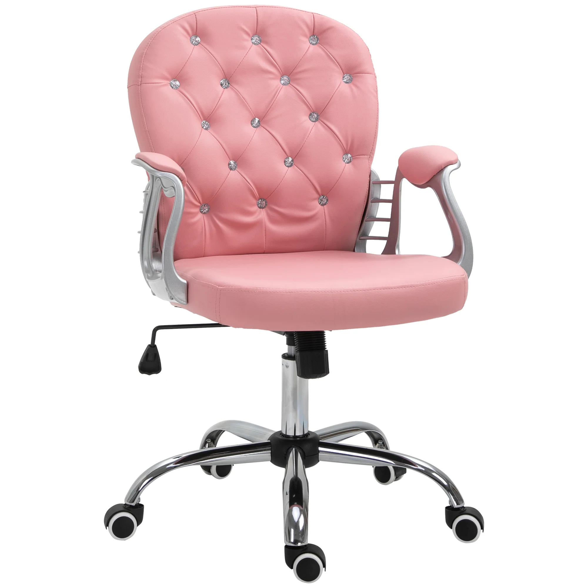 Vinsetto Office Chair PU Diamante Padded Ergonomic 360° Swivel - White/Grey/Pink - Image 19