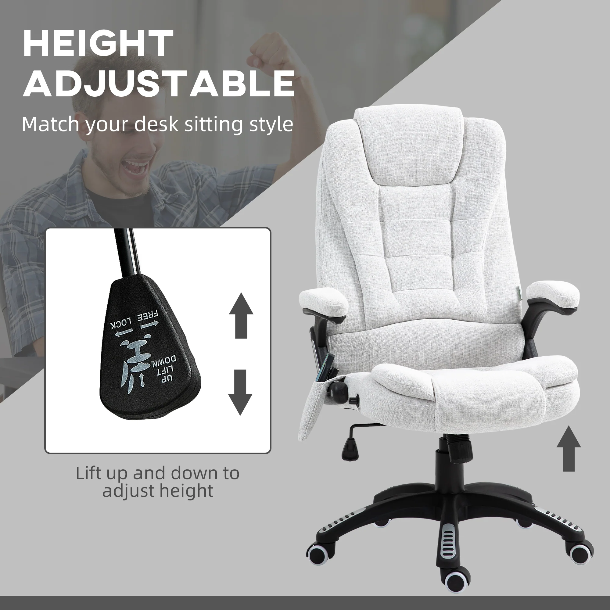 Vinsetto Office Chair W/ Heating Massage Points Relaxing Reclining Cream White - Image 4