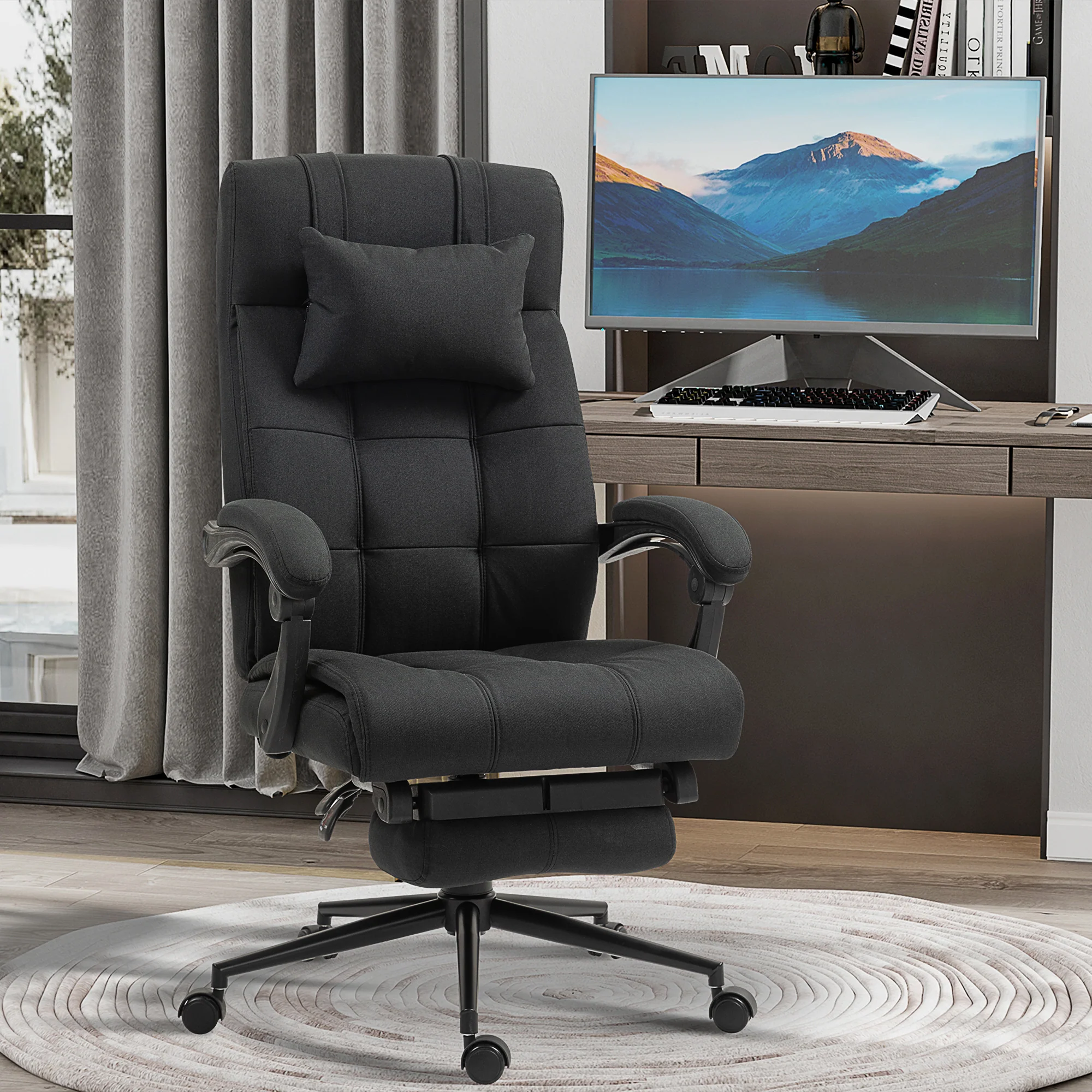 Vinsetto Office Chair With Adjustable Height, Wheels, Footrest, Black - Image 2