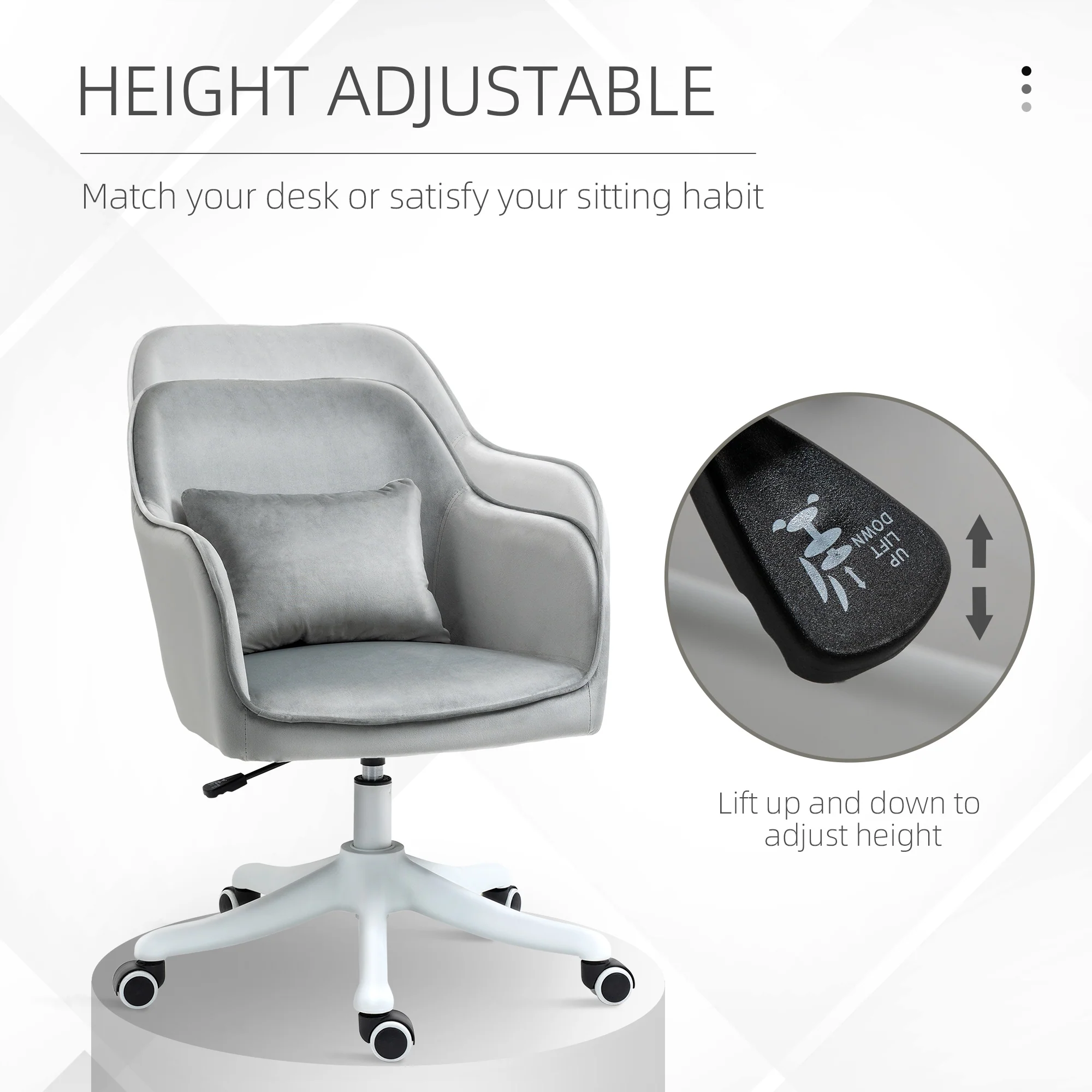 Vinsetto Office Chair with Rechargeable Vibration Massage Lumbar Pillow, Wheels - Image 13