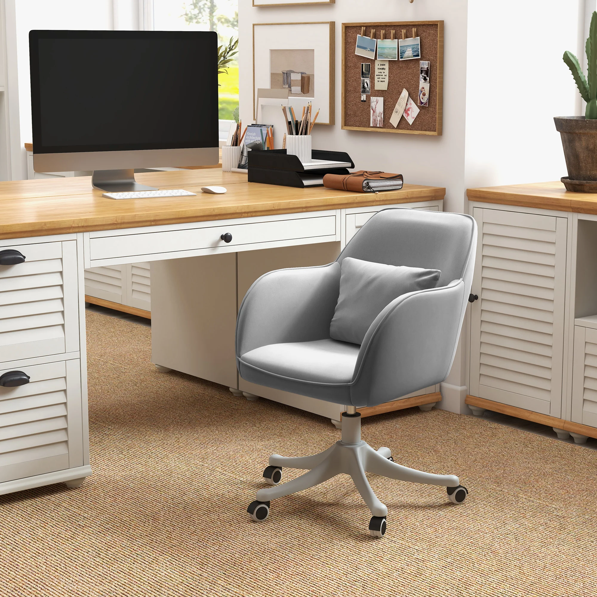Vinsetto Office Chair with Rechargeable Vibration Massage Lumbar Pillow, Wheels - Image 2