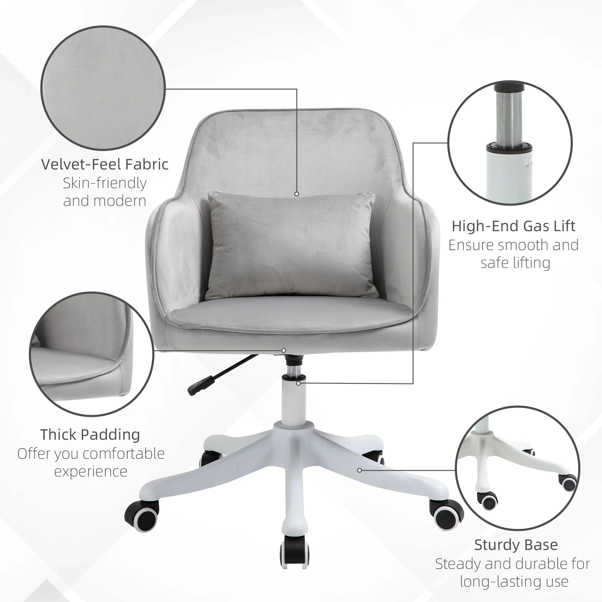 Vinsetto Office Chair with Rechargeable Vibration Massage Lumbar Pillow, Wheels - Image 7