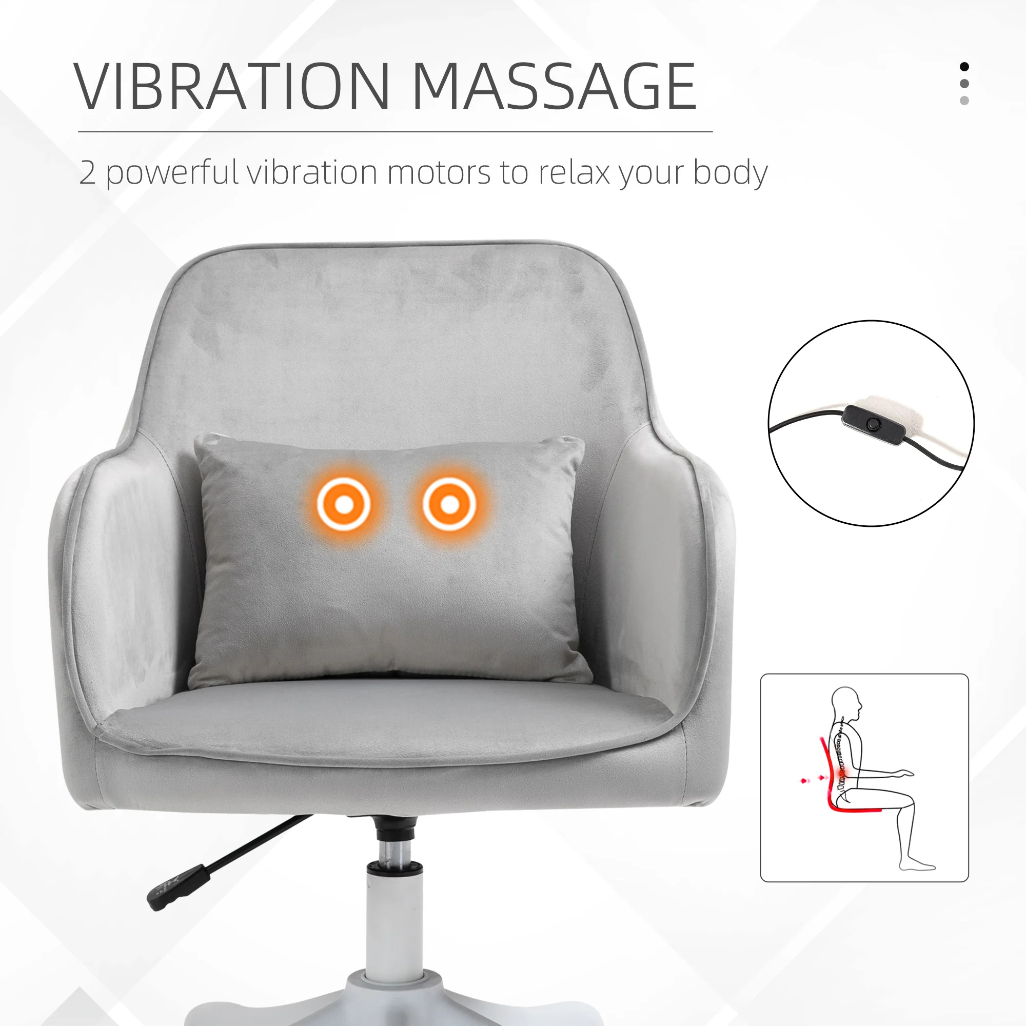 Vinsetto Office Chair with Rechargeable Vibration Massage Lumbar Pillow, Wheels - Image 8