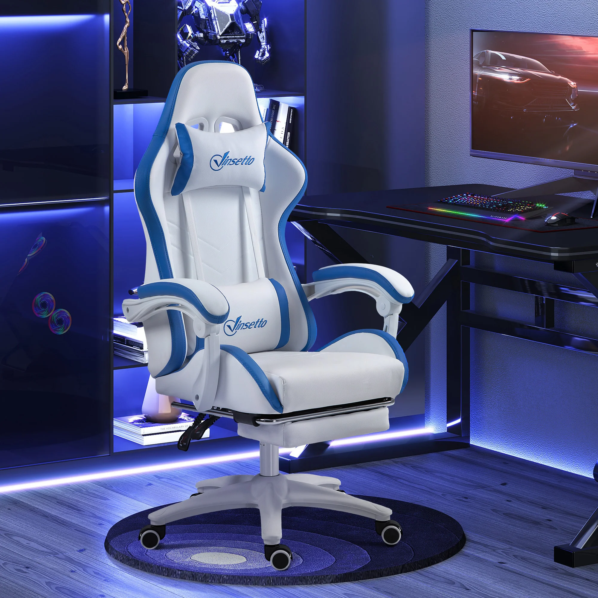 Vinsetto Racing Style Gaming Chair With Reclining Function Footrest, Blue - Image 2