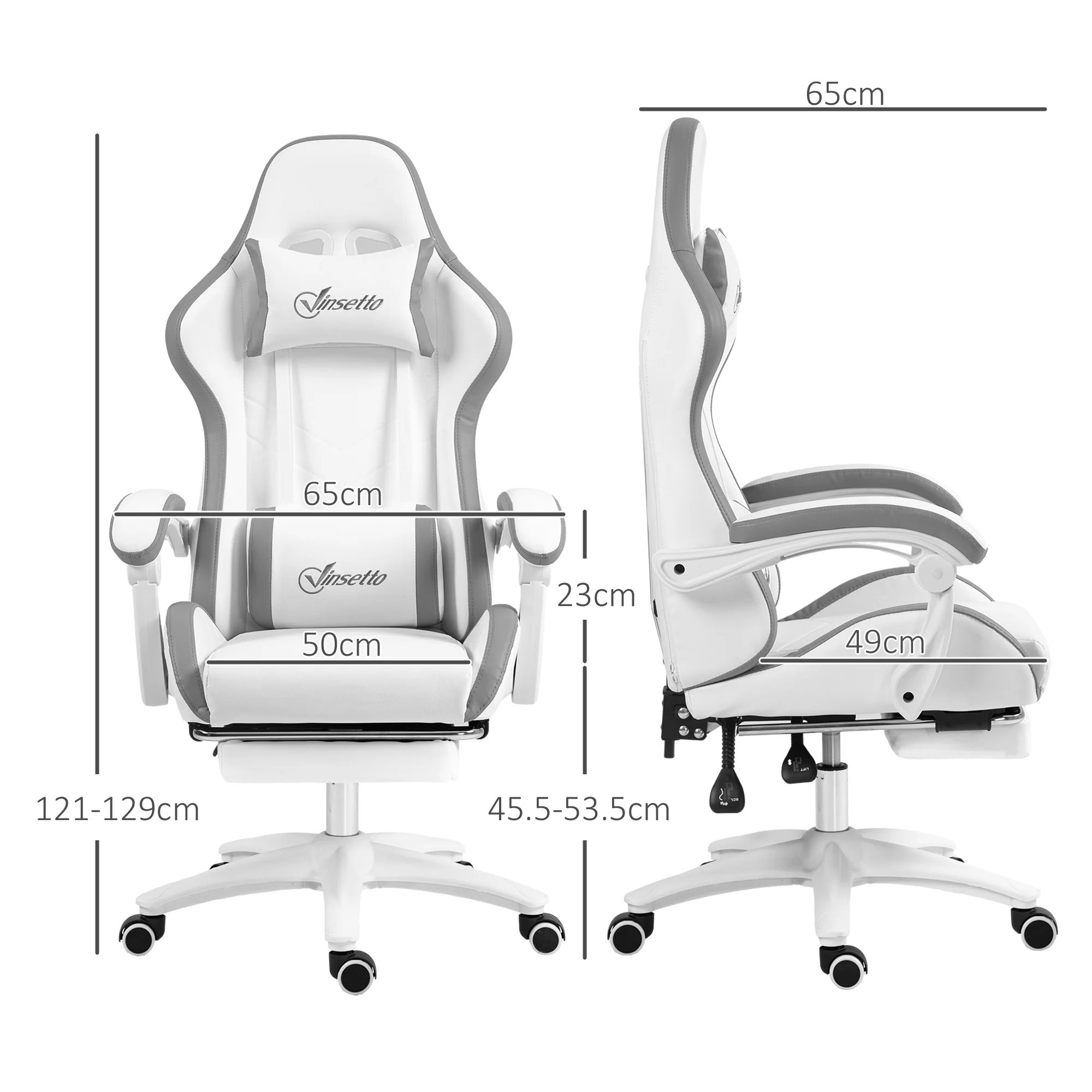 Vinsetto Racing Style Gaming Chair With Reclining Function Footrest, Grey - Image 5