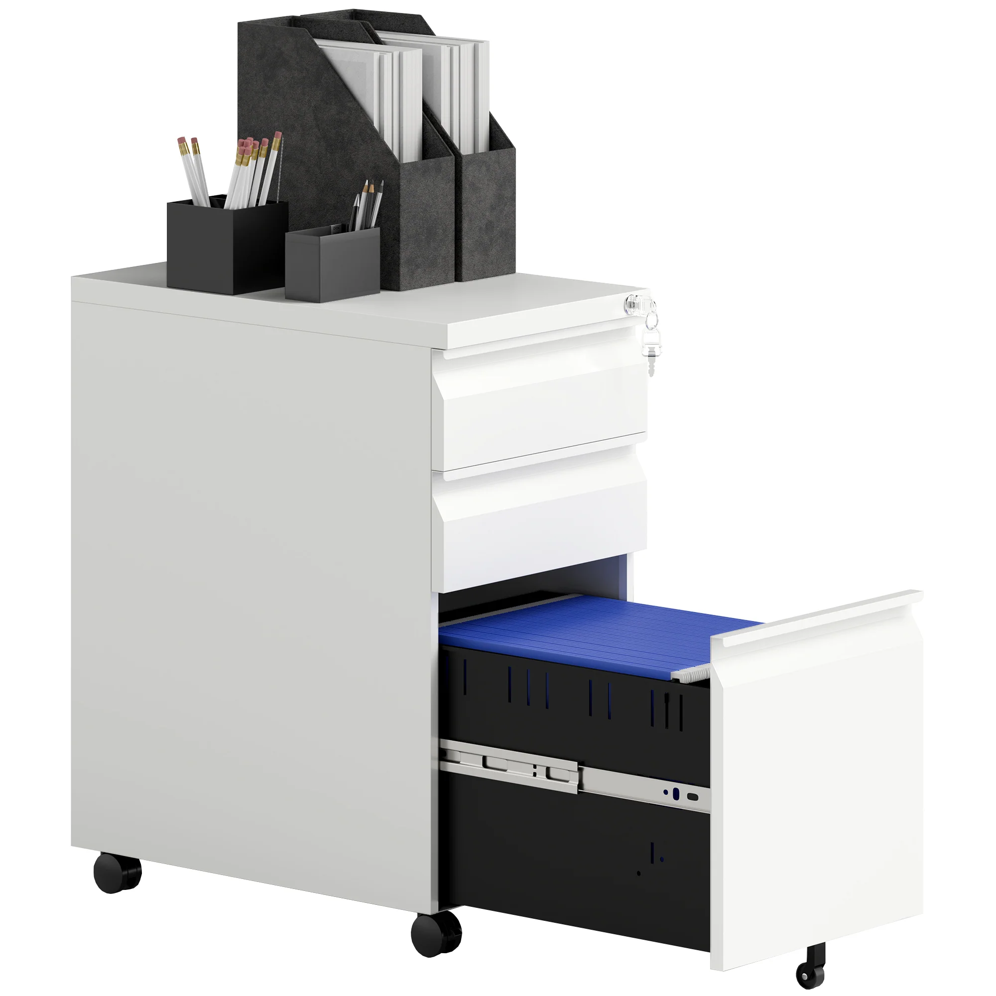 Vinsetto Steel File Cabinet with Lock and Wheels for Home Office - Image 10