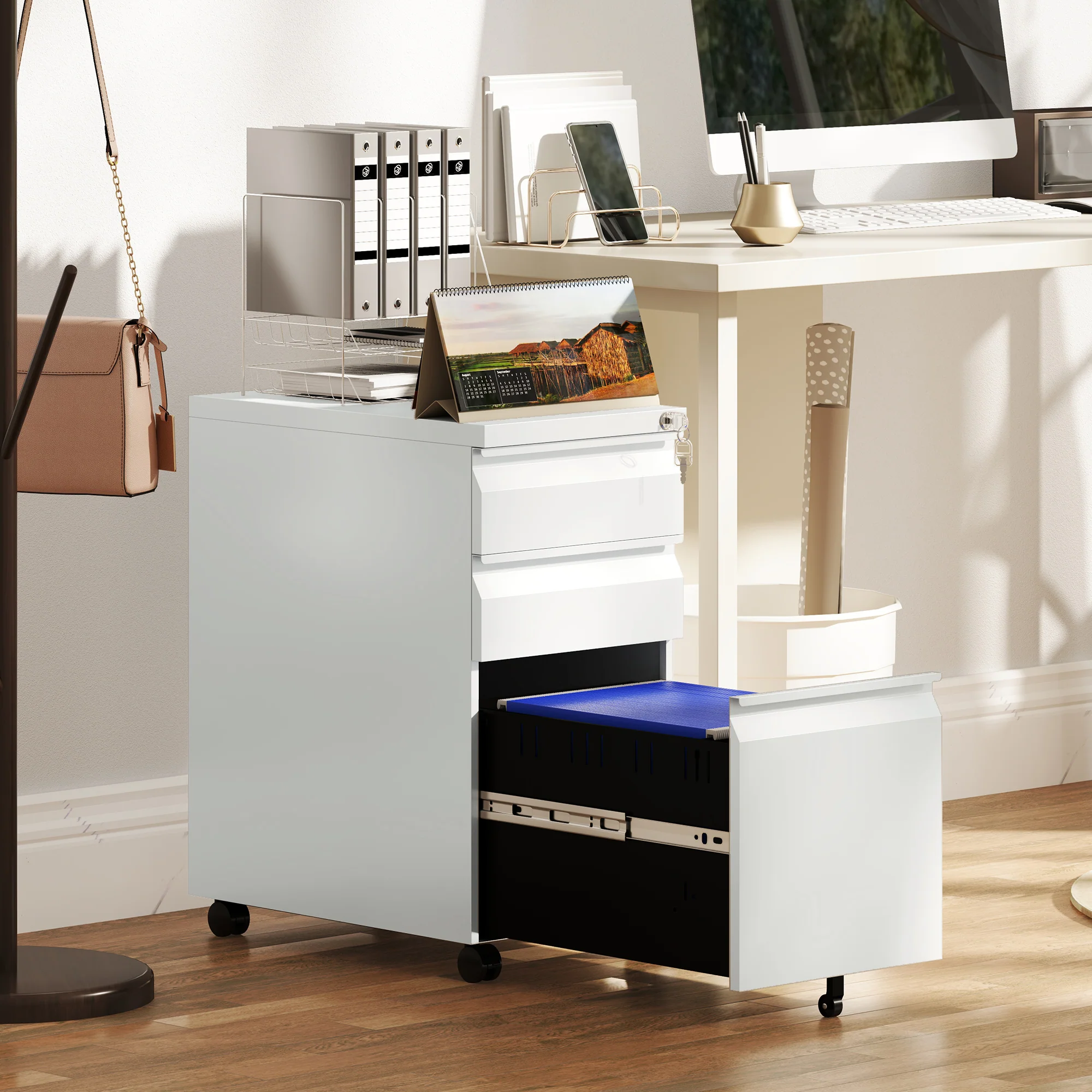 Vinsetto Steel File Cabinet with Lock and Wheels for Home Office - Image 11
