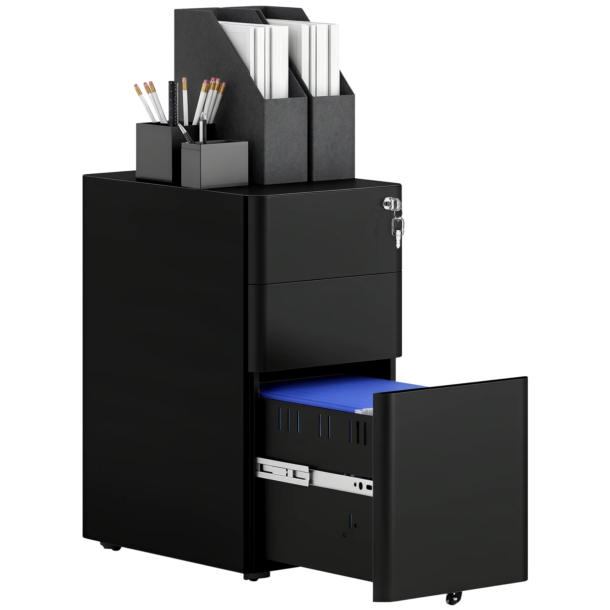 Vinsetto Steel Filing Cabinet with Lock and Wheels for Home Office