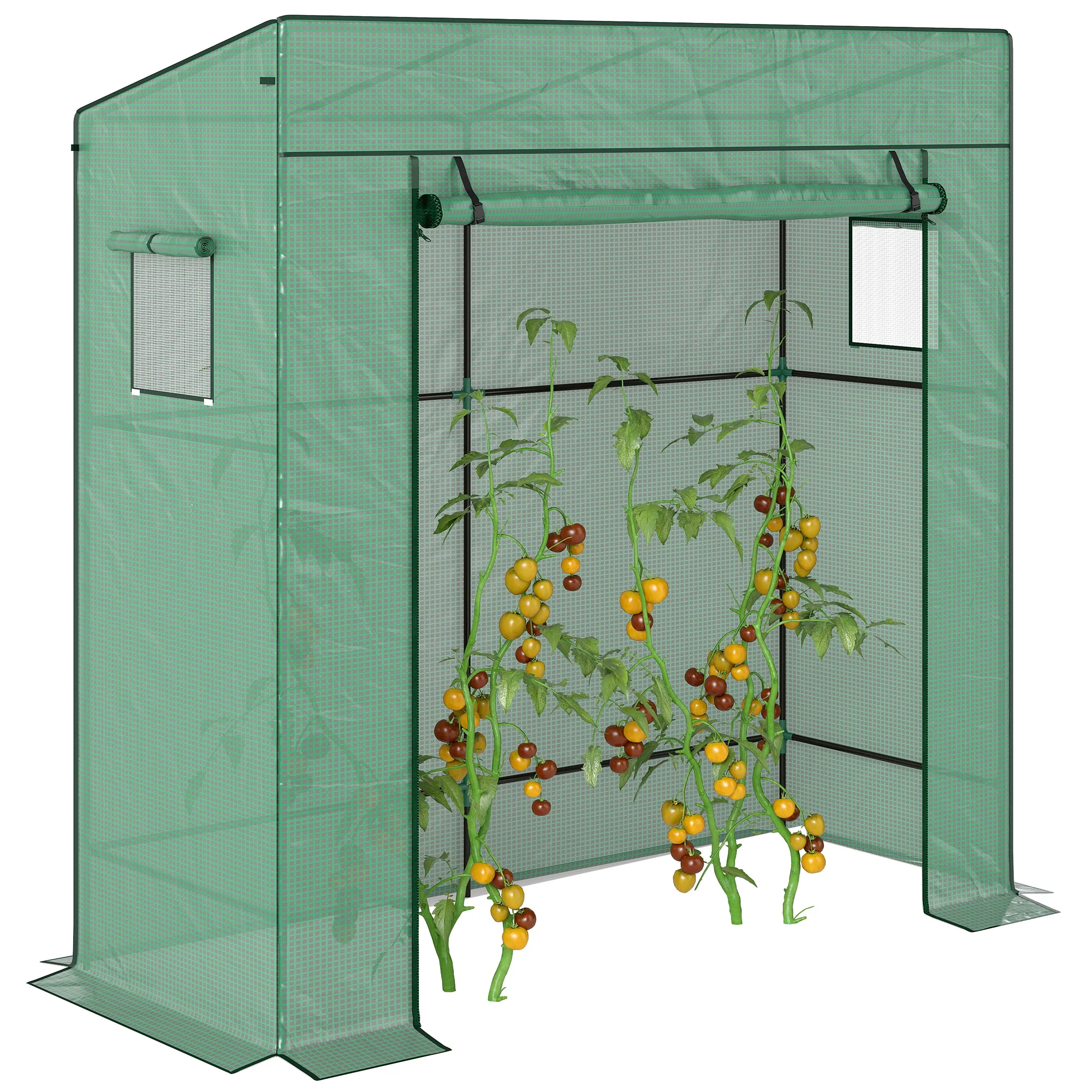 Walk-in Garden Green House with Large Roll-up Door and 2 Mesh Windows, White - Image 10