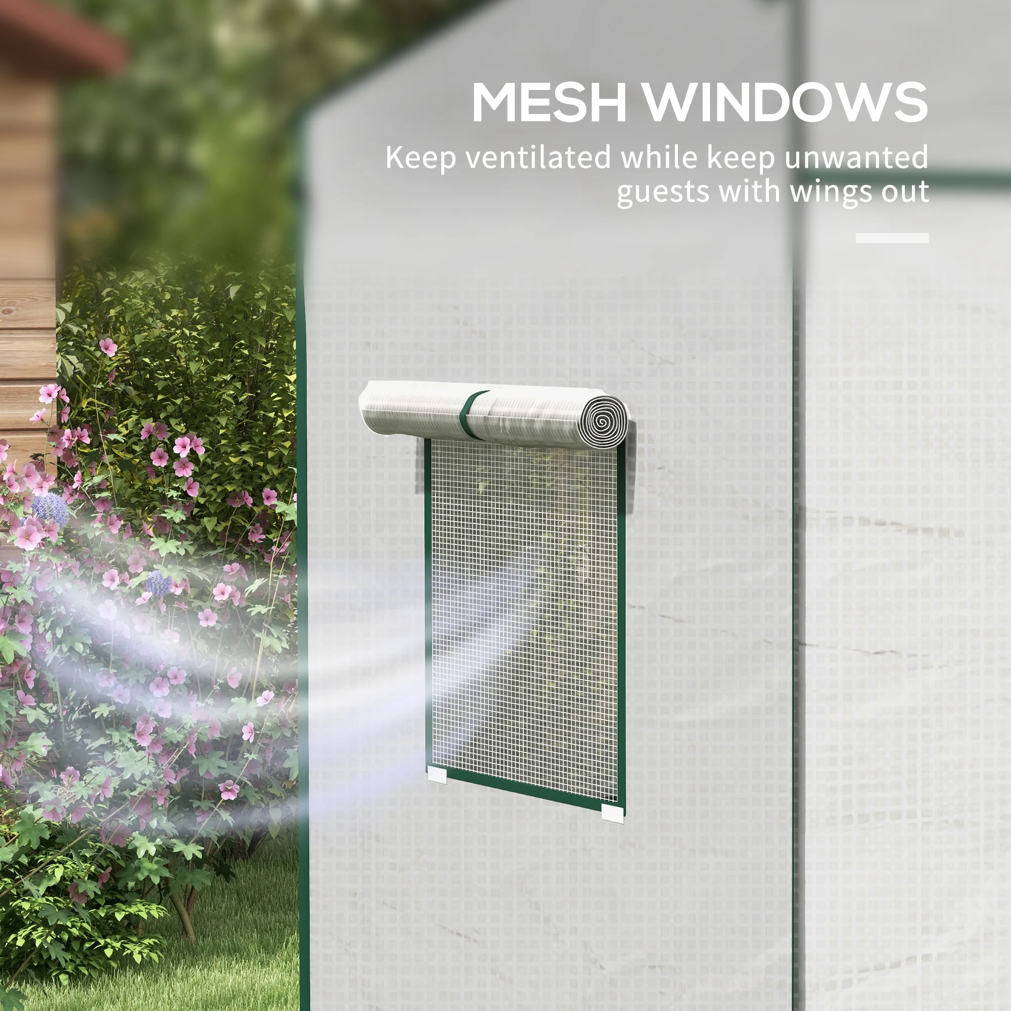Walk-in Garden Green House with Large Roll-up Door and 2 Mesh Windows, White - Image 6