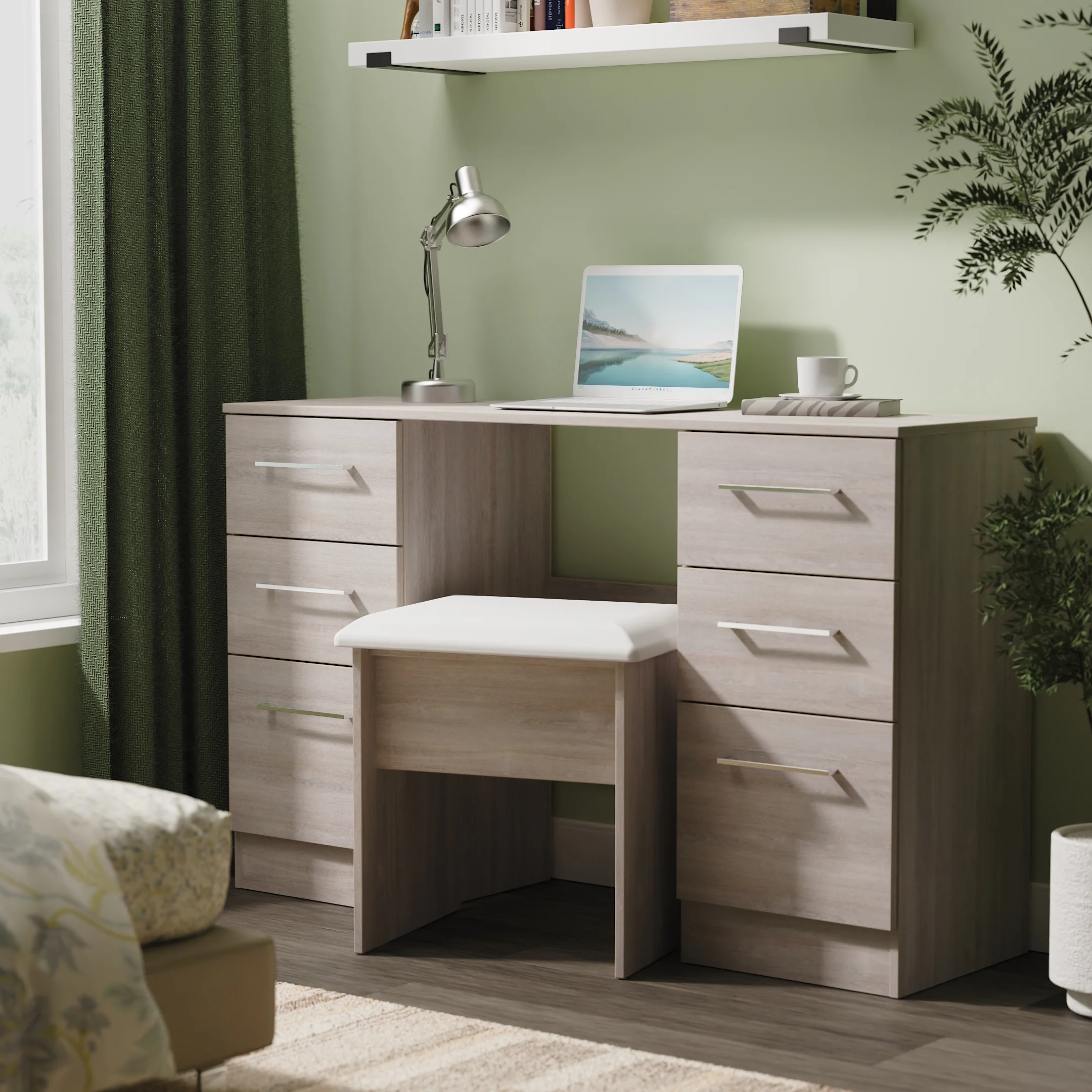 Wellington Ready Assembled Double Pedestal Desk in Grey Oak
