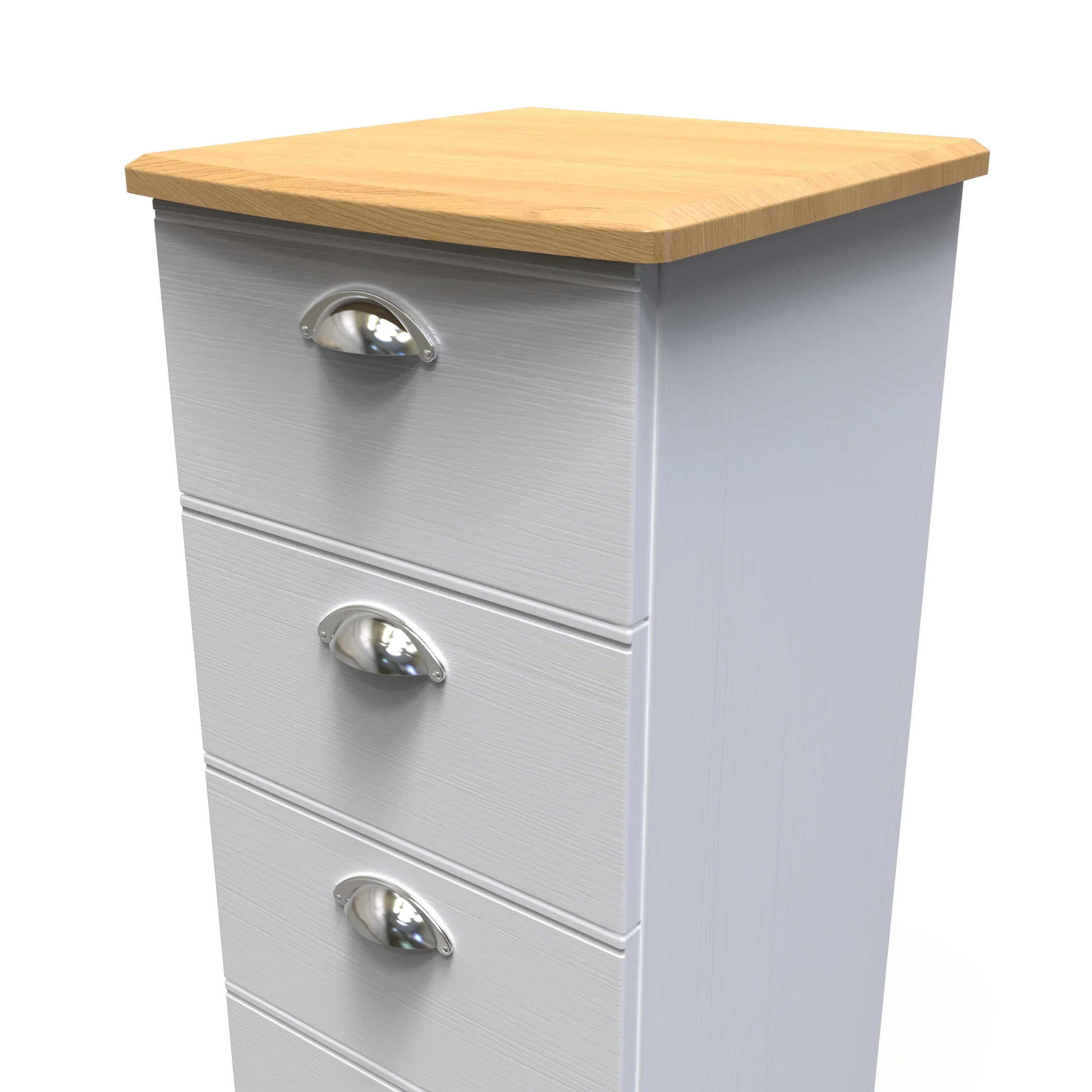 Westminster Ready Assembled 4 Drawer Tallboy in White Ash & Riviera Oak - Image 4