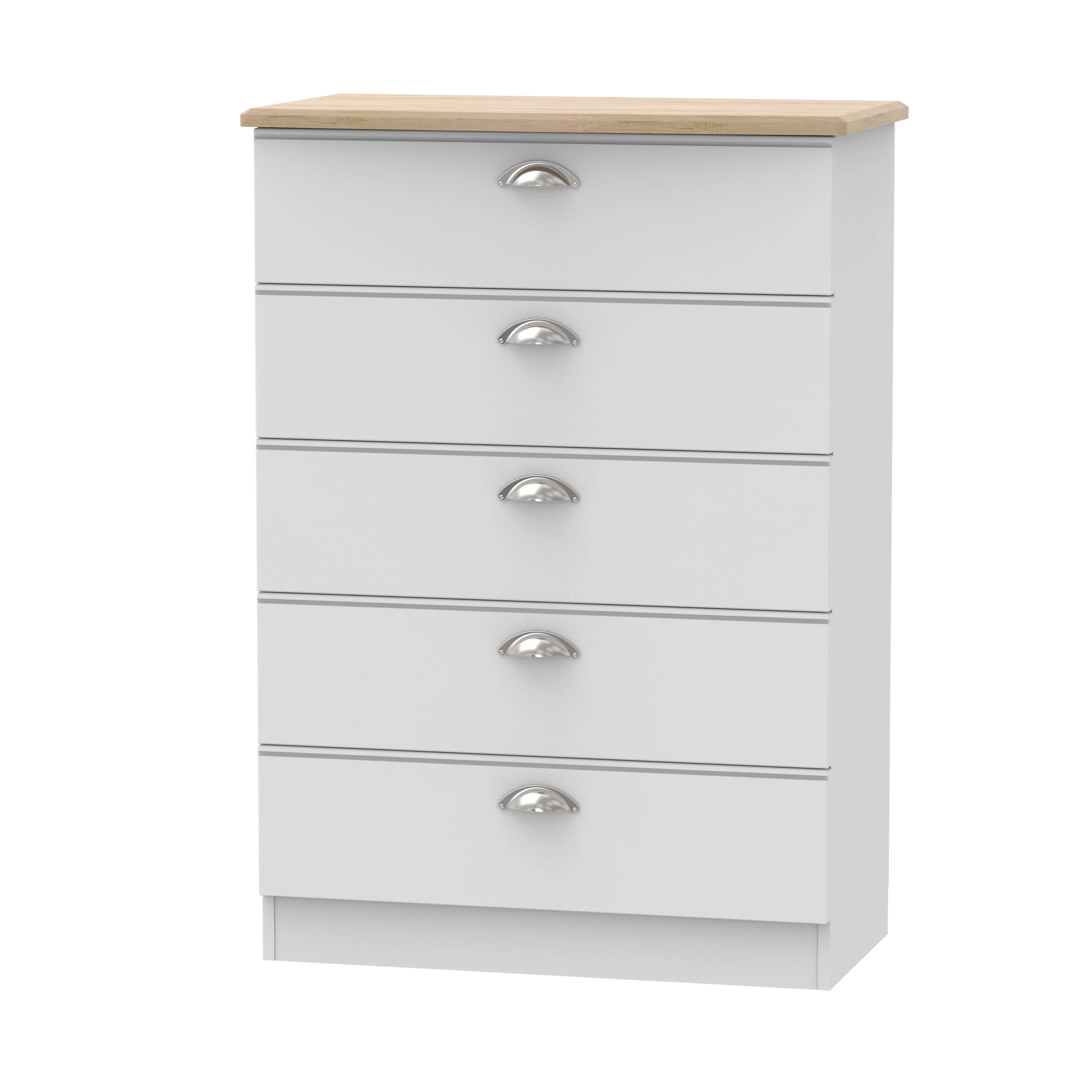Westminster Ready Assembled 5 Drawer Chest in Grey Matt & Riviera Oak