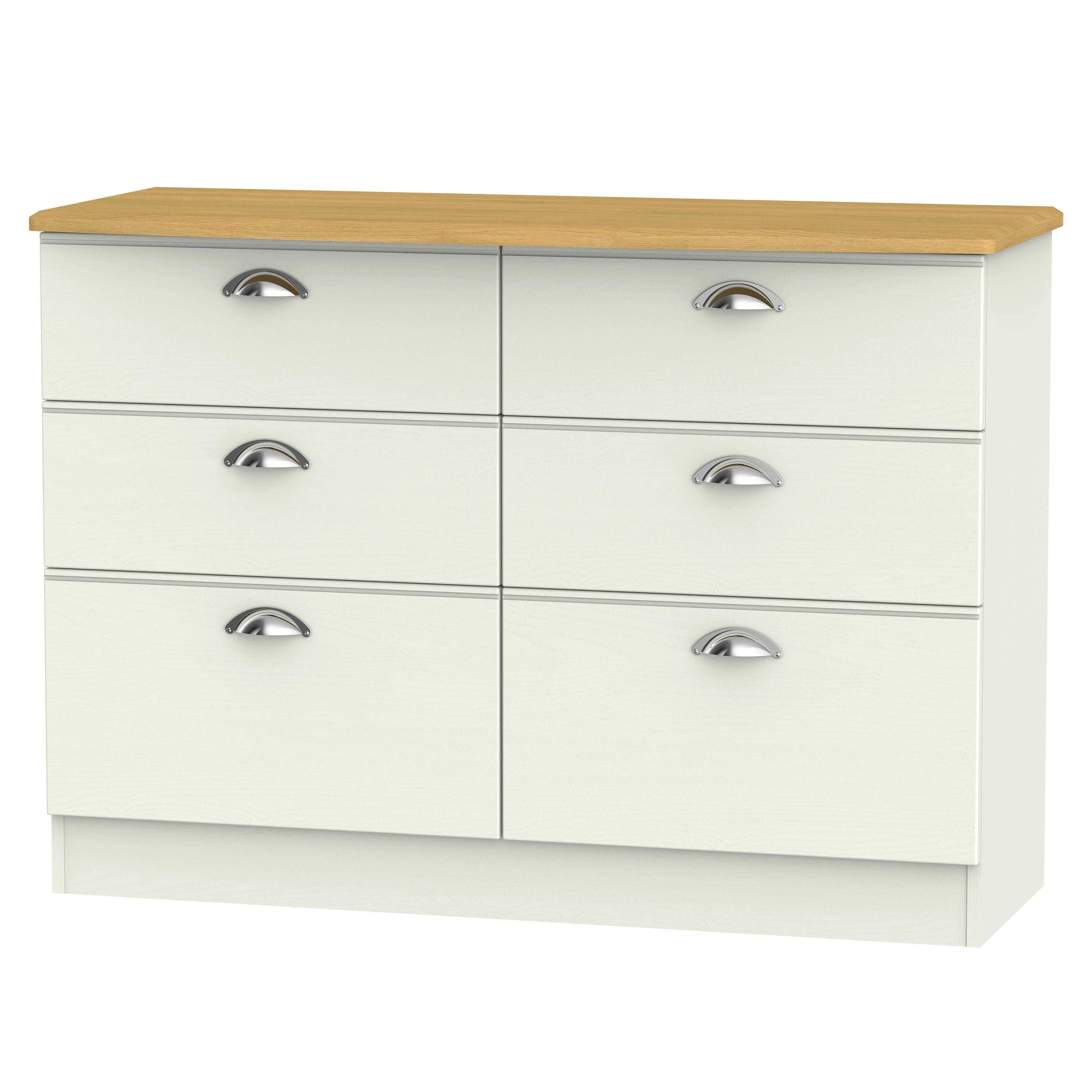 Westminster Ready Assembled 6 Drawer Wide Chest in Cream Ash & Riviera Oak - Image 7