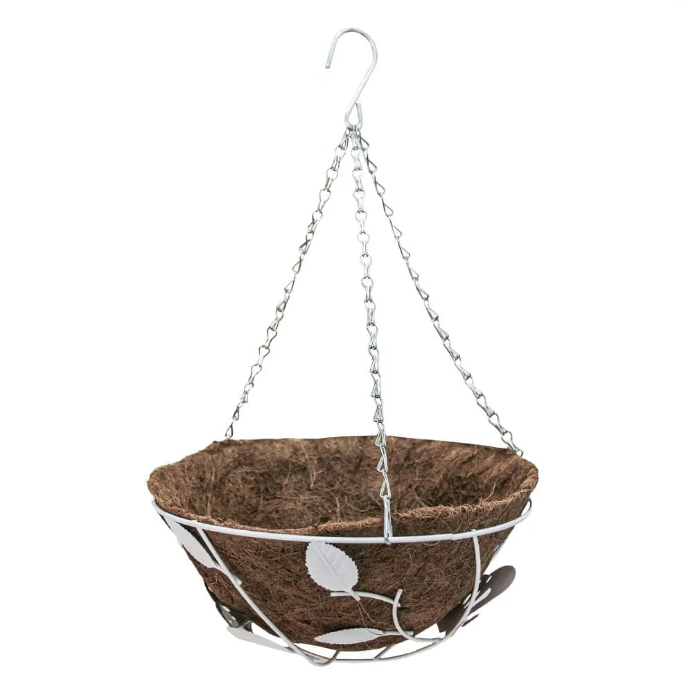 White Wire Hanging Basket With Coco Liner