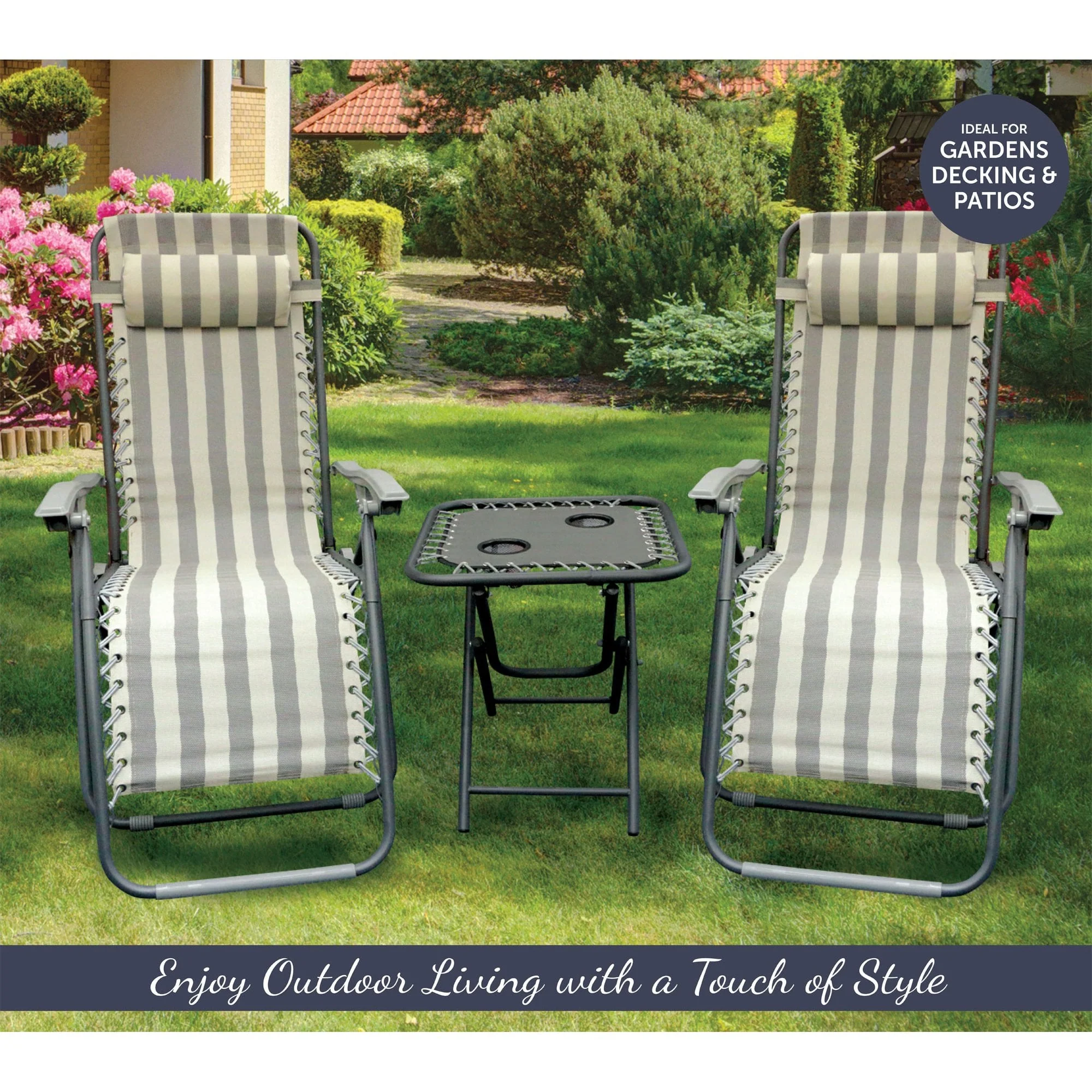 Silver & Stone Valencia Lounger Chairs & Table Duo Set - Image 2