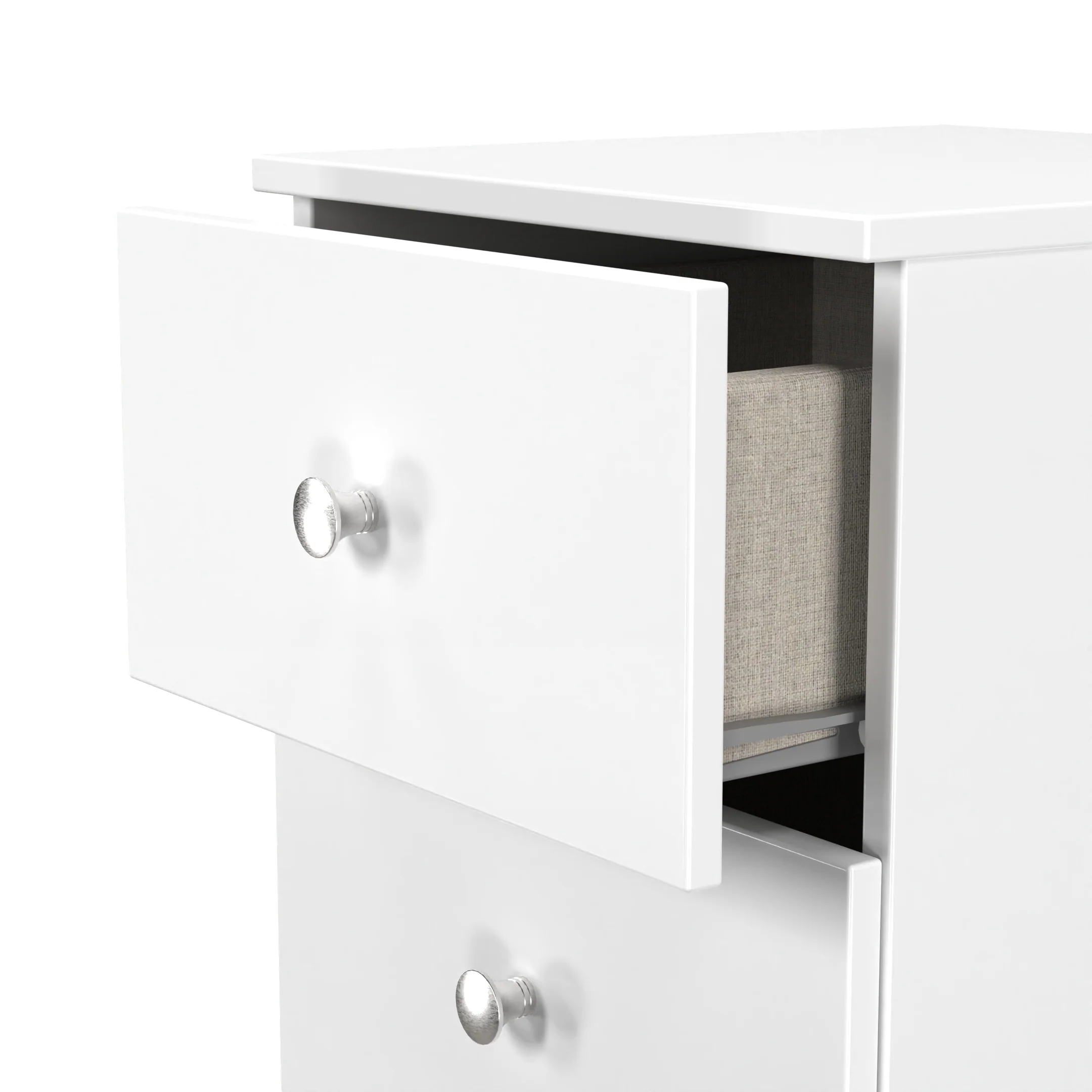 Yarmouth 3 Drawer Bedside Cabinet in White & White Matt - Ready Assembled - Image 6