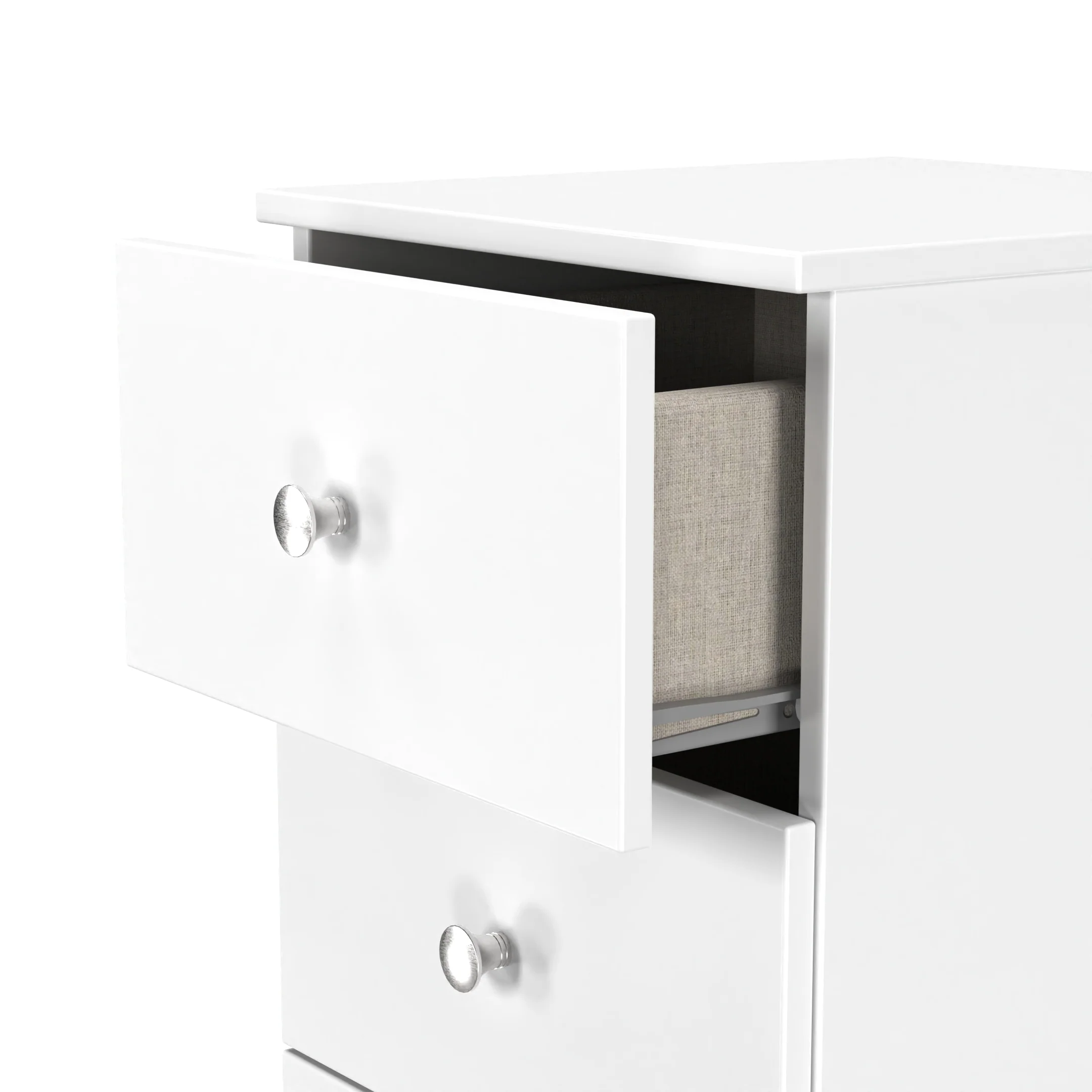 Yarmouth 5 Drawer Bedside Cabinet in White & White Matt - Ready Assembled - Image 6