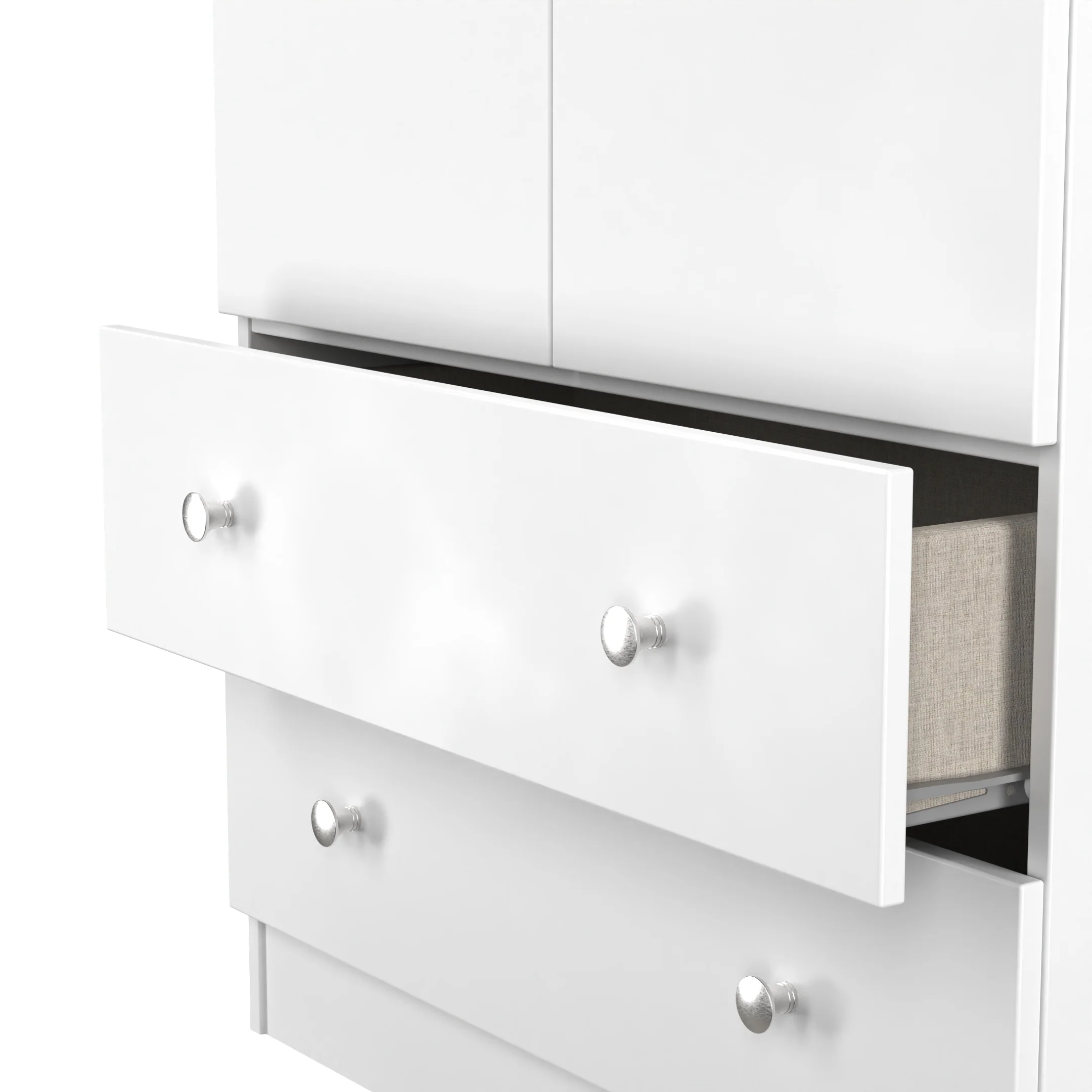 Yarmouth Tall 2 Drawer Wardrobe in White & White Matt - Ready Assembled - Image 6