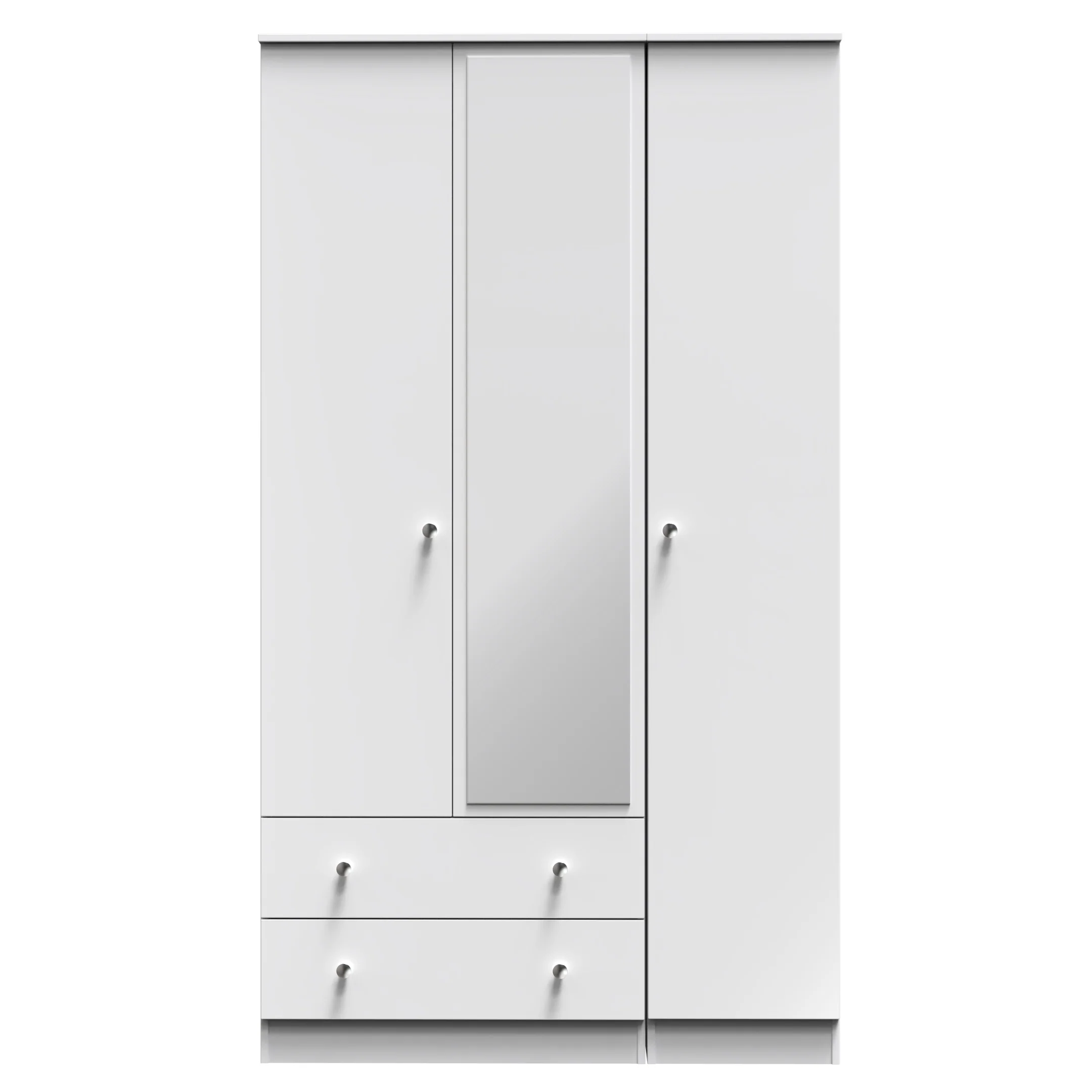 Yarmouth Tall Triple 2 Drawer Mirrored Wardrobe in White & White Matt - Ready Assembled