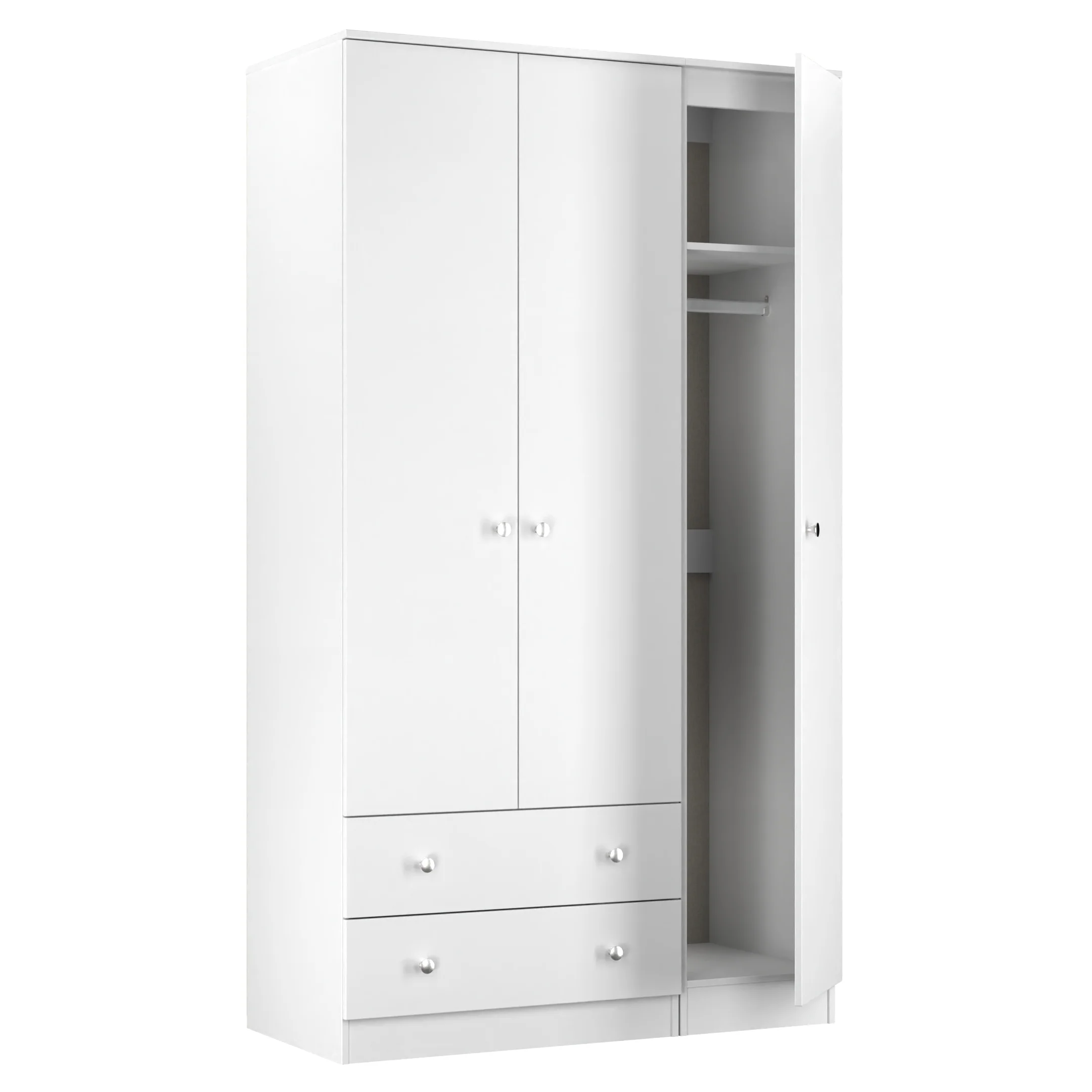 Yarmouth Tall Triple 2 Drawer Wardrobe in White & White Matt - Ready Assembled - Image 6