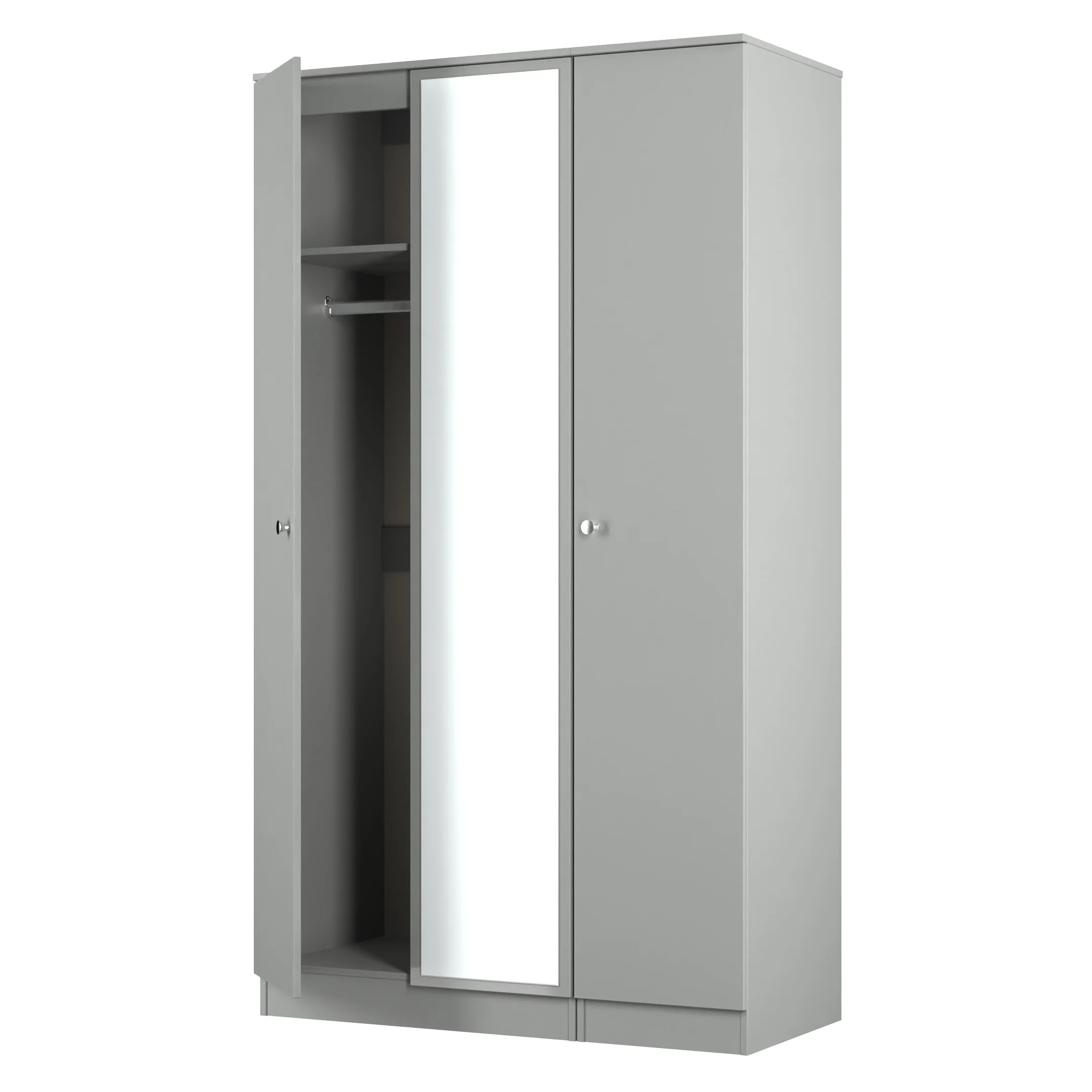 Yarmouth Tall Triple Mirrored Wardrobe in Uniform Grey & Dusk Grey - Ready Assembled - Image 5
