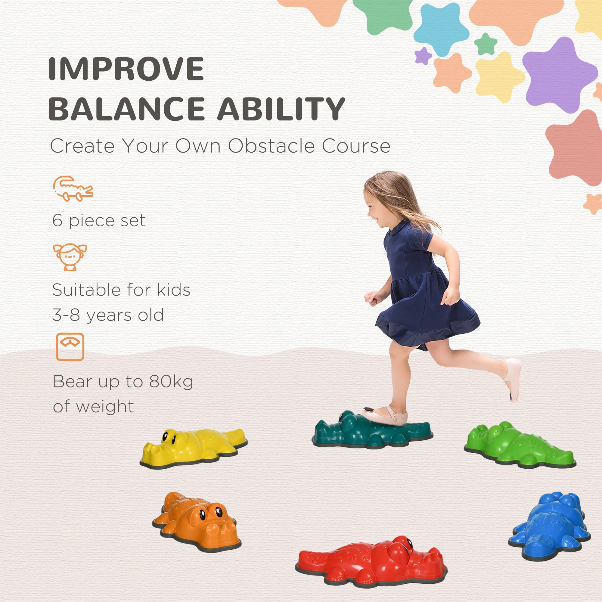 ZONEKIZ 6PCs Kids Kids Stepping Stones w/ Anti-Slip Edge, Indoor and Outdoor - Image 3