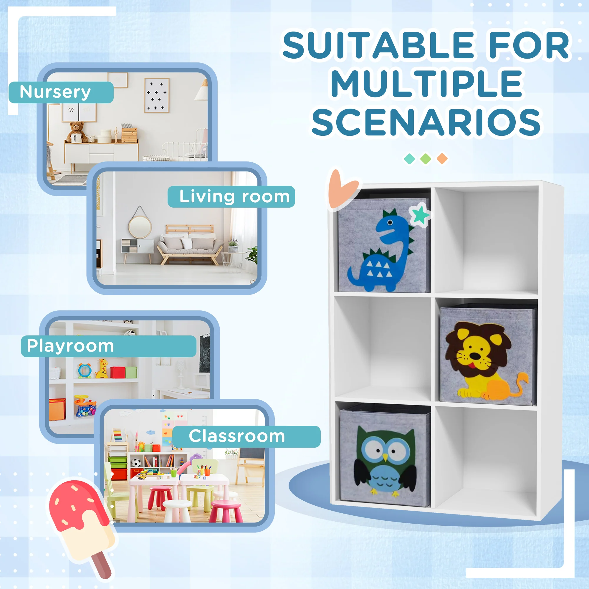 ZONEKIZ Toy Organiser with Two Non-Woven Fabric Drawers for Bedroom - White - Image 17